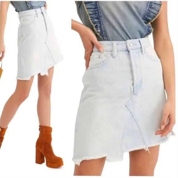 Free People Going Rogue Tidal Wave Denim Skirt 27 - Picture 3 of 10